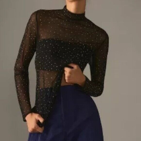 Eva Franco Tops - ANTHROPOLOGIE Eva Franco Starlight Long Sleeve Sheer Rhinestone Tunic Size XSP